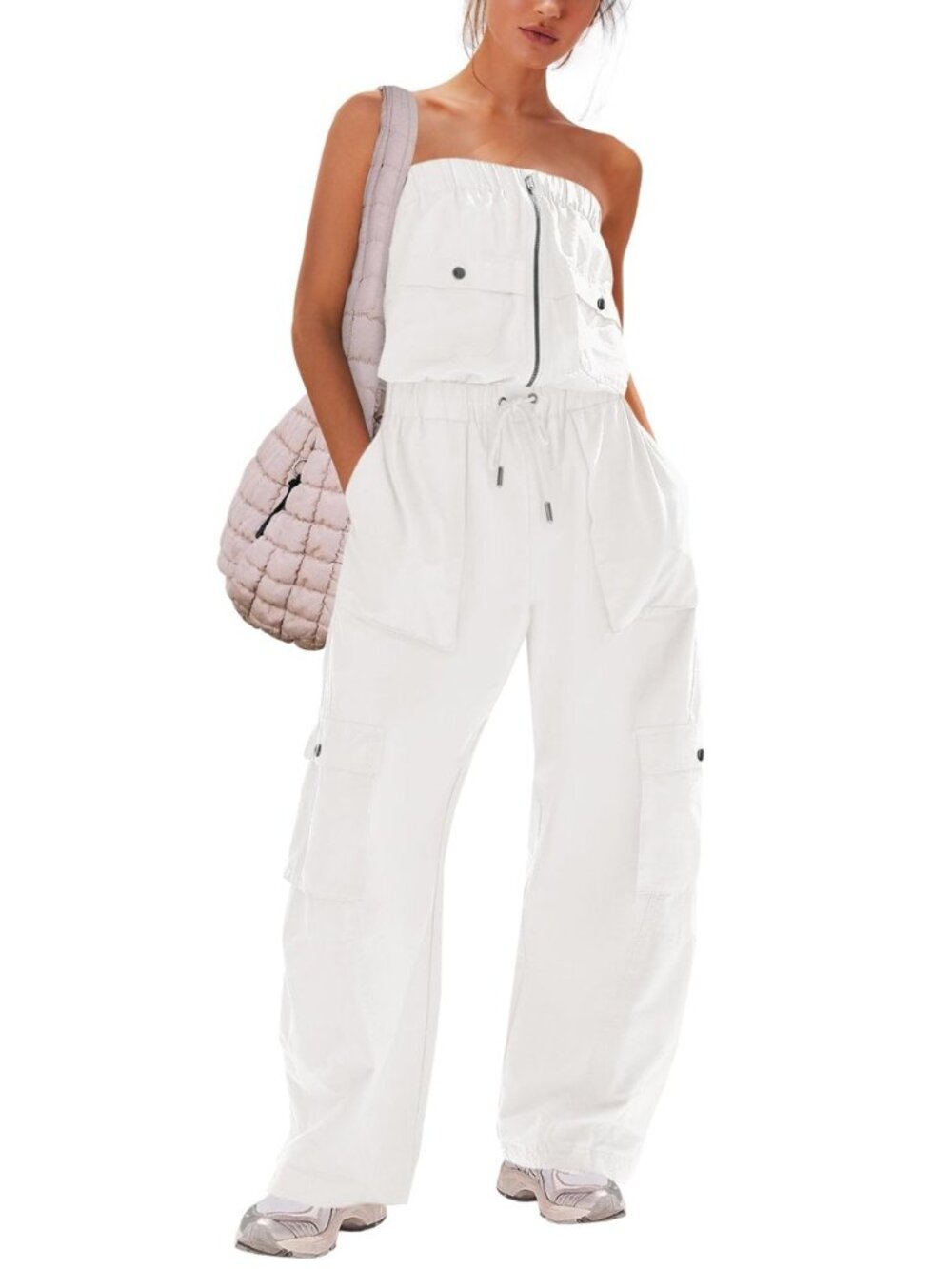 Women Wide Leg Jumpsuits Cargo Strapless Romper